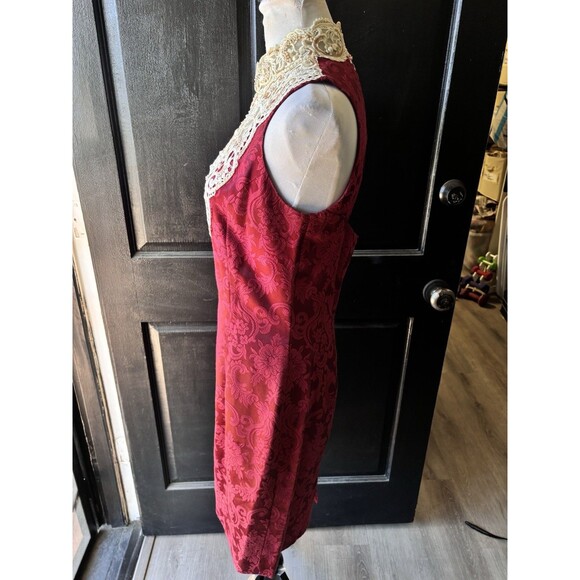 Vtg 80s Brocade Whimsigoth Lace Trim With Asymmetrical Blazer Sheath Dress Set 8 - Picture 4 of 16